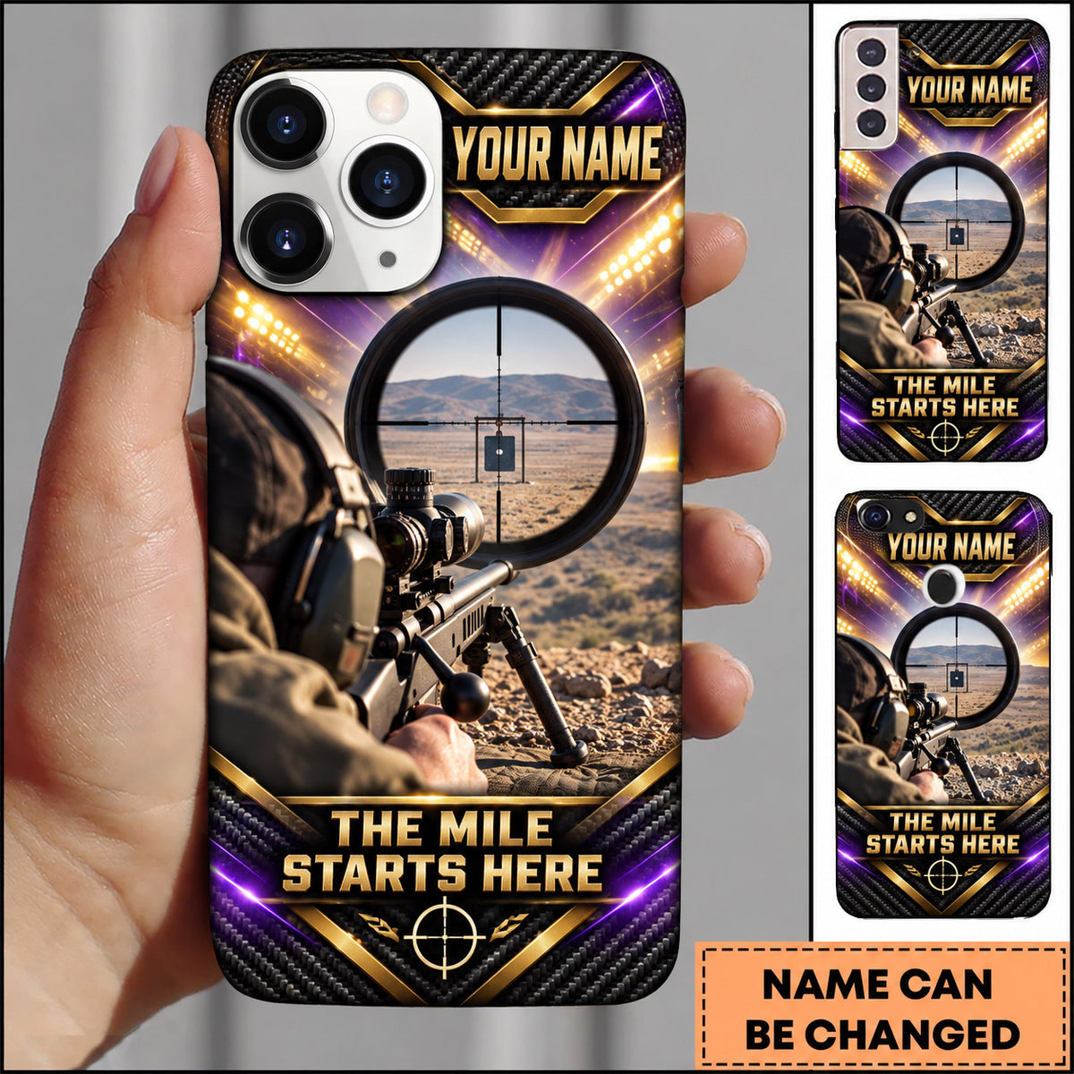 Maxcorners Long Range Shooting The Mile Starts Here Scope Design Personalized Name 3D Phone Case
