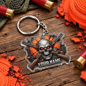 Maxcorners Silver Skull Crossed Shotguns Trap Shooting Personalized Name Acrylic Keychain