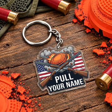 Maxcorners American Flag Wings Shotgun Clay Target Trap Shooting Personalized Name Acrylic Keychain