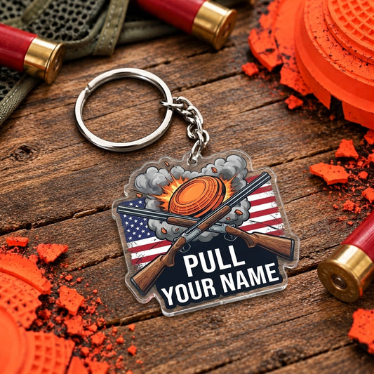Maxcorners American Flag Wings Shotgun Clay Target Trap Shooting Personalized Name Acrylic Keychain