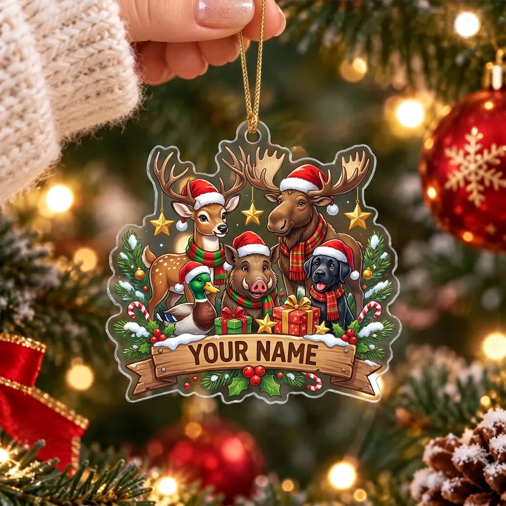 Maxcorners Cute Christmas Deer Family Santa Hats Personalized Name Christmas Ornament