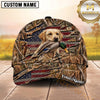 Maxcorners Rustic Woodland Camo Perforated Flag Duck Hunting Dog Cap, Multiple Breeds Personalized Name 3D Cap