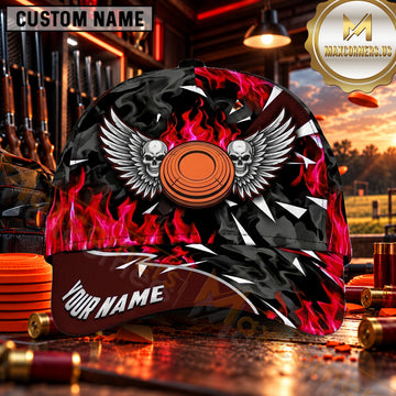 Maxcorners Flaming Winged Clay Target Trap Shooting Personalized Name 3D Cap