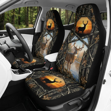 Maxcorners Deer Hunting Sunset Silhouette Camo Car Seat Covers