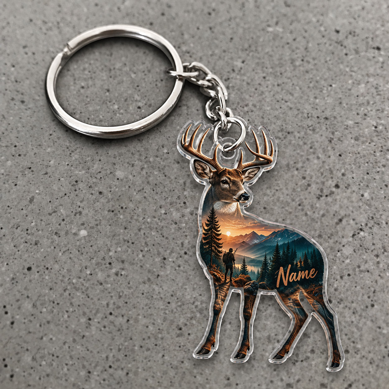Maxcorners Whitetail Deer Hunting Scenic Sunset Forest Buck Custom Name Trap Hunting Custom Gift 2D Flat Acrylic Ornament, Keychain
