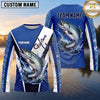 Maxcorners Fishing Shirt Blue Fish Scale Geometric Splash Multiple Options Personalized Name, Team Name 3D Long Sleeve Shirt (13 Fish Species)