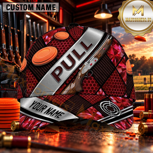 Maxcorners Diagonal PULL Shotgun Banner Trap Shooting Personalized Name 3D Cap