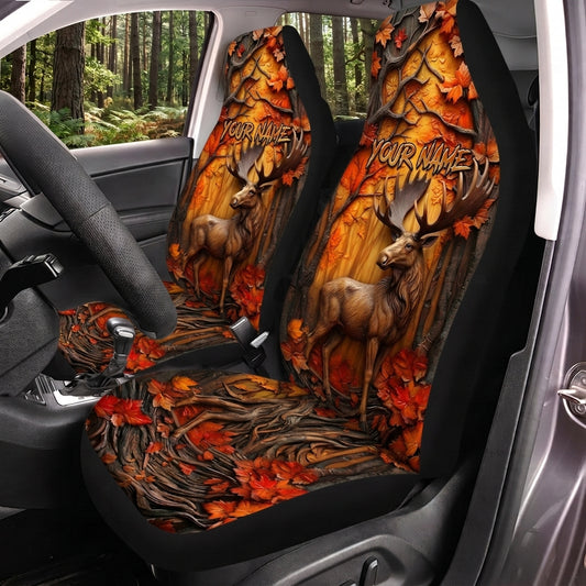 Maxcorners Deer Hunting Orange Autumn Woodland Personalized Name Car Seat Covers