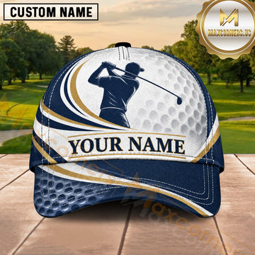 Maxcorners Golf Player Silhouette Honeycomb Wave Design Multiple Options Personalized Name 3D Cap