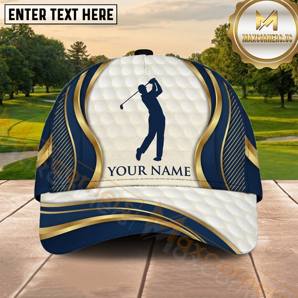 Maxcorners Golf Navy Gold Elegant Golfer Personalized Name 3D Cap