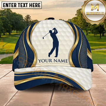 Maxcorners Golf Navy Gold Elegant Golfer Personalized Name 3D Cap