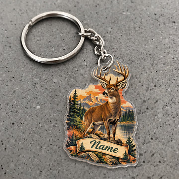 Maxcorners Whitetail Deer Hunting Autumn Forest Buck Custom Name Trap Hunting Custom Gift 2D Flat Acrylic Ornament, Keychain