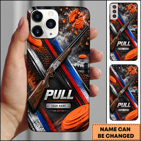Maxcorners Clay Shooting Shotgun Blue Red Speed Stripes Personalized Name 3D Phone Case