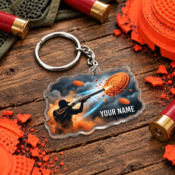 Maxcorners Blue Storm Trap Shooter Silhouette Trap Shooting Personalized Name Acrylic Keychain