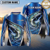 Maxcorners Fishing Shirt Royal Blue Metallic Silver Geometric Pattern Multiple Options Personalized Name, Team Name 3D Long Sleeve Shirt (13 Fish Species)