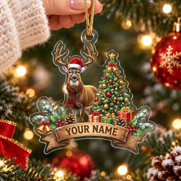 Maxcorners Christmas Reindeer Festive Tree Personalized Name Christmas Ornament