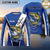 Maxcorners Fishing Shirt Blue Fish Scale Geometric Splash Multiple Options Personalized Name, Team Name 3D Long Sleeve Shirt (13 Fish Species)