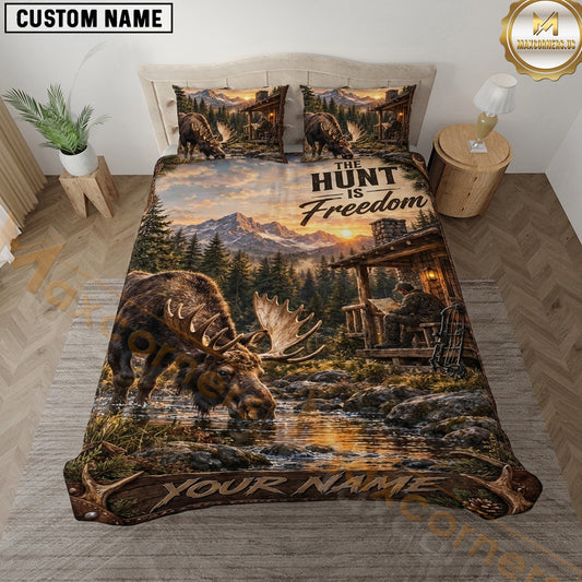 Maxcorners Moose Hunting Hunt Freedom River Forest Wildlife Artwork Multiple Options Personalized Name 3D Printed Bedding Set
