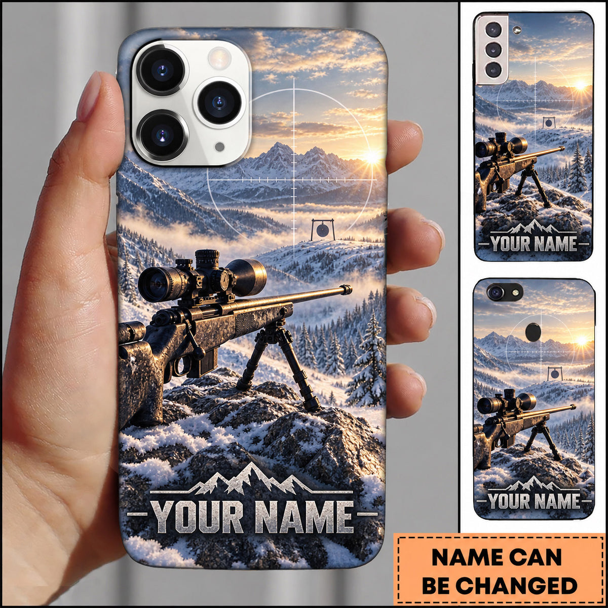 Maxcorners Long Range Shooting Snowy Mountain Precision Rifle Personalized Name 3D Phone Case