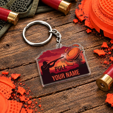 Maxcorners Red Sunset Trap Shooter Silhouette Trap Shooting Personalized Name Acrylic Keychain