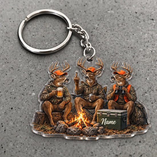 Maxcorners Deer Hunting Campfire Crew Outdoor Adventure Custom Name Trap Hunting Custom Gift 2D Flat Acrylic Ornament, Keychain