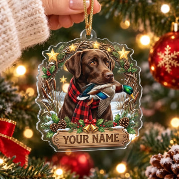 Maxcorners Chocolate Labrador Retriever Duck Hunting Personalized Name Christmas Ornament