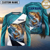 Maxcorners Fishing Shirt Turquoise Water Swirl Fish Scale Pattern Multiple Options Personalized Name, Team Name 3D Long Sleeve Shirt (13 Fish Species)