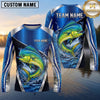 Maxcorners Fishing Shirt Royal Blue Metallic Silver Geometric Pattern Multiple Options Personalized Name, Team Name 3D Long Sleeve Shirt (13 Fish Species)