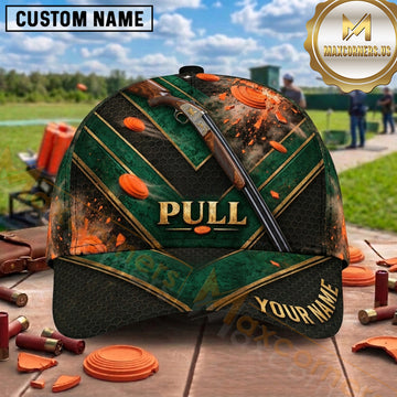 Maxcorners Trap Shooting Crossed Shotguns Snowy Forest Pull Graphic Multiple Options Personalized Name 3D Cap