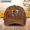 Maxcorners Rustic Brown Leather Dog Portrait Patch Duck Hunting With Dogs Multi Options Personalized Name 3D Cap