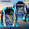 Maxcorners Fishing Shirt Electric Blue Flame Lightning Style Multiple Options Personalized Name, Team Name 3D Long Sleeve Shirt (13 Fish Species)