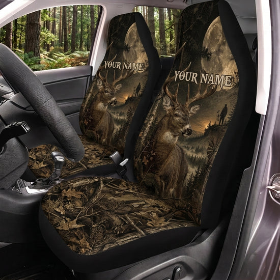Maxcorners Deer Hunting Dark Forest Antler Personalized Name Car Seat Covers