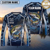 Maxcorners Fishing Shirt Navy Blue Camo Fish Scale Pattern Multiple Options Personalized Name, Team Name 3D Long Sleeve Shirt (13 Fish Species)