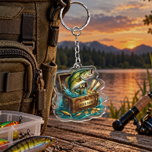 Maxcorners Rustic Fishing Gear Artwork Personalized Name 2D Acrylic Keychain Ornament (8 Fish Species)