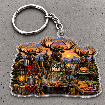 Maxcorners Moose Hunting BBQ Camp Picnic Adventure Custom Name Trap Hunting Custom Gift 2D Flat Acrylic Ornament, Keychain