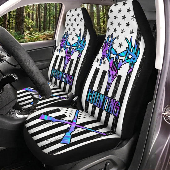 Maxcorners Deer Hunting US Flag Skull Art Car Seat Covers