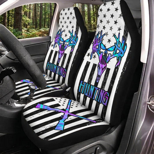 Maxcorners Deer Hunting US Flag Skull Art Car Seat Covers