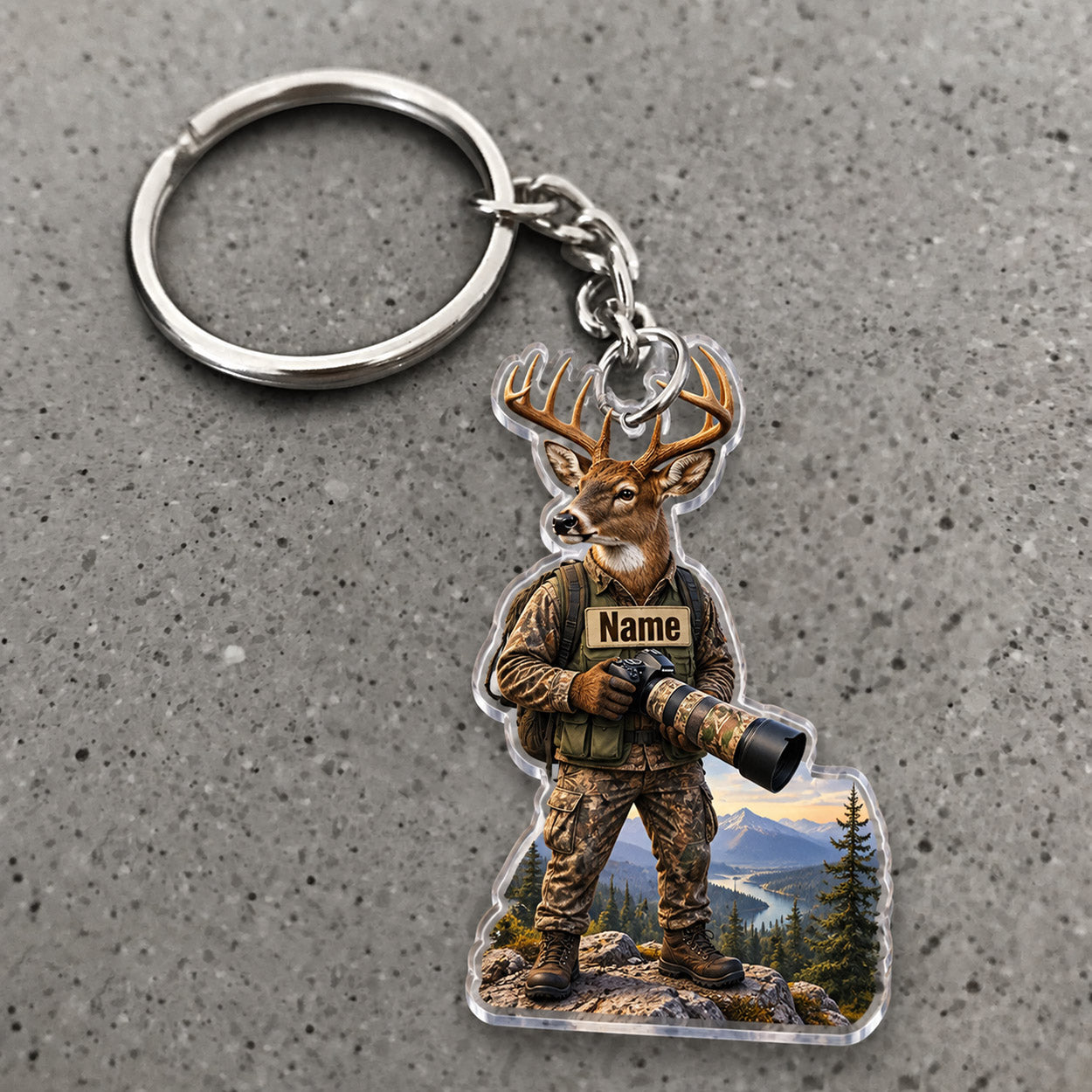 Maxcorners Deer Hunting Photographer Camera Wilderness Adventure Custom Name Trap Hunting Custom Gift 2D Flat Acrylic Ornament, Keychain