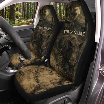 Maxcorners Deer Hunting Dark Sepia Woodland Personalized Name Car Seat Covers