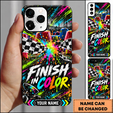 Maxcorners Paintball Finish In Color Checkered Flag Personalized Name 3D Phone Case