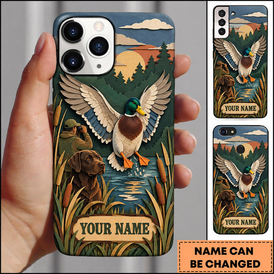 Maxcorners Mallard Duck Hunting Flying Duck Black Lab Reeds Personalized Name 3D Phone Case