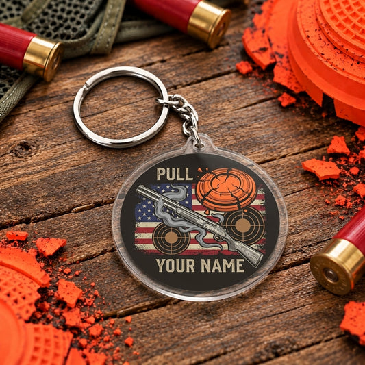 Maxcorners Vintage Bronze Shotgun Target Badge Trap Shooting Personalized Name Acrylic Keychain