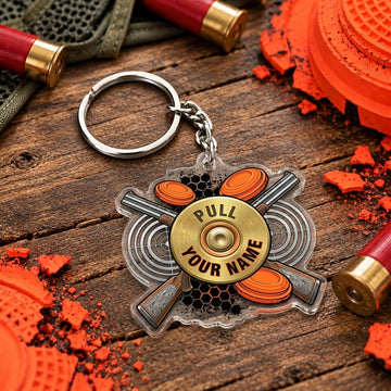 Maxcorners Gold Trophy Clay Target Badge Trap Shooting Personalized Name Acrylic Keychain