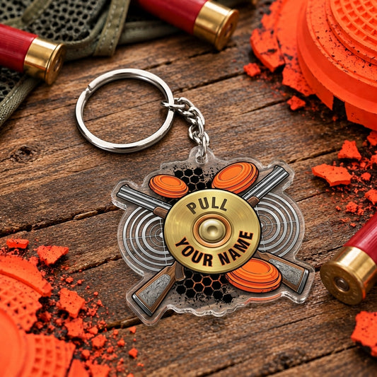 Maxcorners Gold Trophy Clay Target Badge Trap Shooting Personalized Name Acrylic Keychain