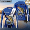 Maxcorners Fishing Shirt Blue Fish Scale Geometric Splash Multiple Options Personalized Name, Team Name 3D Long Sleeve Shirt (13 Fish Species)