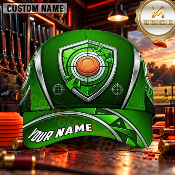 Maxcorners Blue Shield Clay Target Emblem Trap Shooting Personalized Name 3D Cap