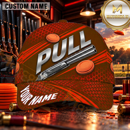 Maxcorners PULL Shotgun Honeycomb Stripes Trap Shooting Personalized Name 3D Cap