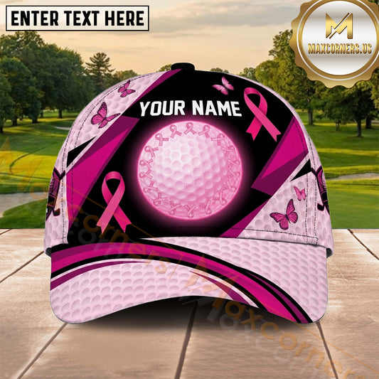 Maxcorners Golf Pink Ribbon Breast Cancer Awareness Personalized Name 3D Cap