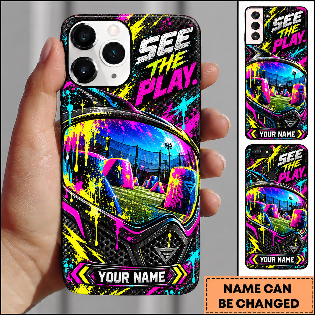 Maxcorners Paintball See The Play Speedball Mask Personalized Name 3D Phone Case