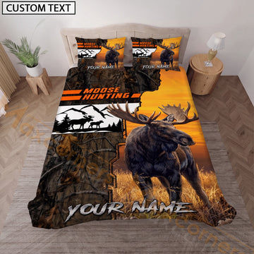 Maxcorners Custom Name Bear Hunting Bedding Set, Orange Black Wilderness Bear Hunter Bedding, Personalized Hunting Gift for Hunter